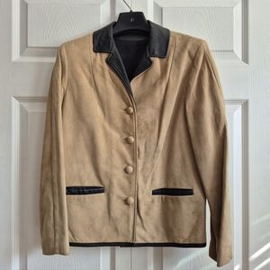 VTG Buckskin Blazer Jacket Genuine Suede Leather Womens Sz 8 Black Trim